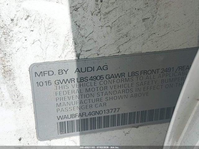 Aukcja sprzedaży 2016 Audi A4 Premium, vin: WAUBFAFL4GN013777, numer aukcji: 45521183