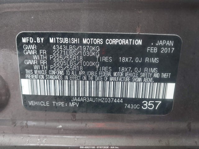 JA4AR3AU1HZ037444 Mitsubishi Outlander Sport 2.0 Le