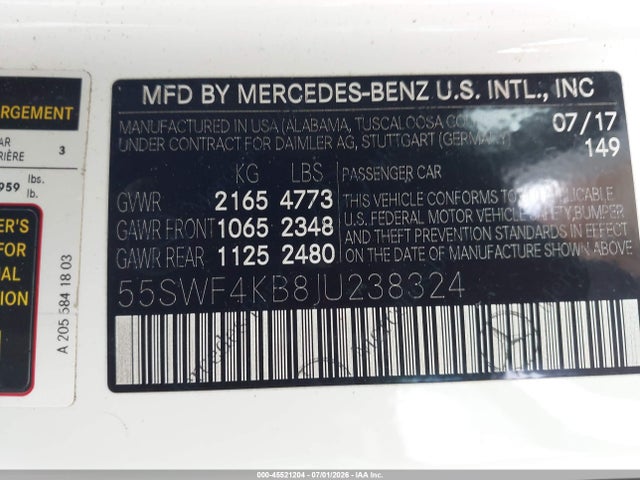 2018 Mercedes-benz C 300 4matic მანქანა იყიდება აუქციონზე, vin: 55SWF4KB8JU238324, აუქციონის ნომერი: 45521204