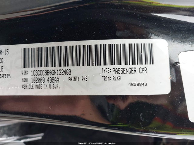 45521209 :رقم المزاد ، 1C3CCCBB0GN132469 vin ، 2016 Chrysler 200 S مزاد بيع