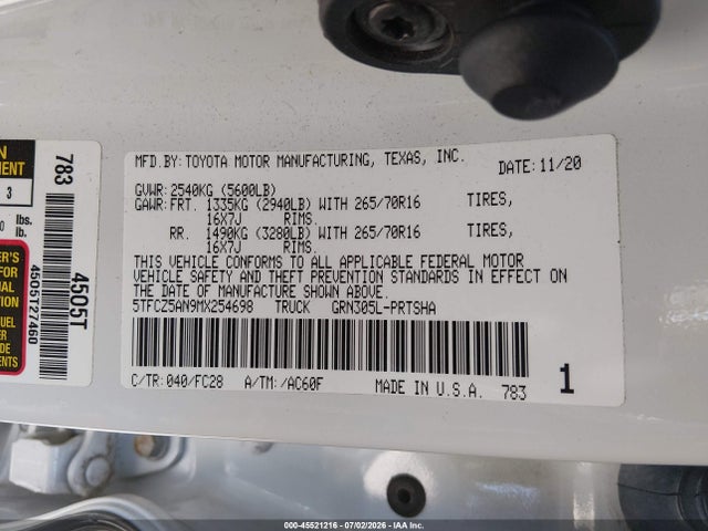 5TFCZ5AN9MX254698 Toyota Tacoma Sr5 V6