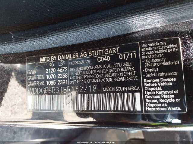 Aukcja sprzedaży 2011 Mercedes-benz C 300 Sport 4matic, vin: WDDGF8BB1BR162718, numer aukcji: 45521239