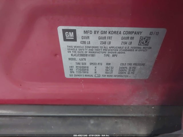 Продажа на аукционе авто 2013 Buick Encore Leather, vin: KL4CJCSB0DB141861, номер лота: 45521340