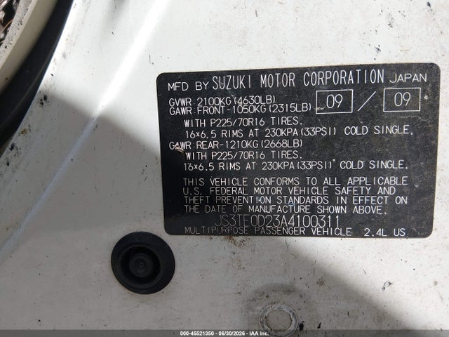 45521350 :رقم المزاد ، JS3TE0D23A4100311 vin ، 2010 Suzuki Grand Vitara Premium مزاد بيع