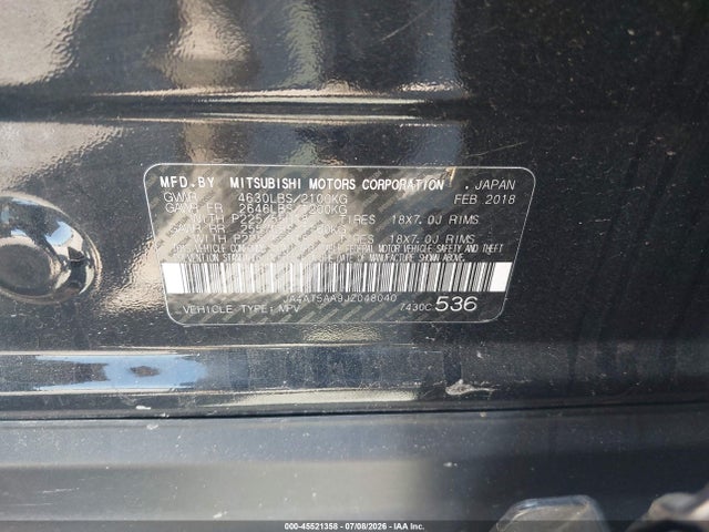 Auction sale of the 2018 Mitsubishi Eclipse Cross Sel, vin: JA4AT5AA9JZ048040, lot number: 45521358