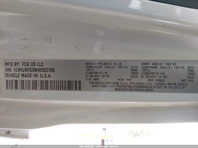 1C4HJXFG9MW552760 Jeep Wrangler Unlimited Rubicon 4x4