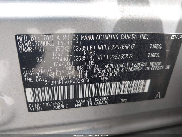 2T3H1RFVXRW328056 Toyota RAV4 LE