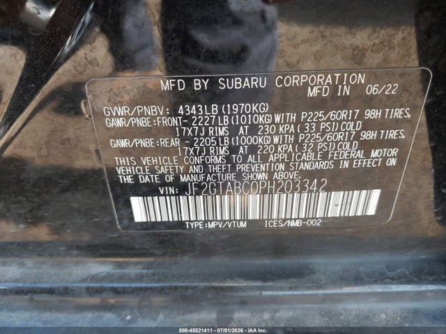 Продаж на аукціоні авто 2023 Subaru Crosstrek, vin: JF2GTABC0PH203342, номер лоту: 45521411