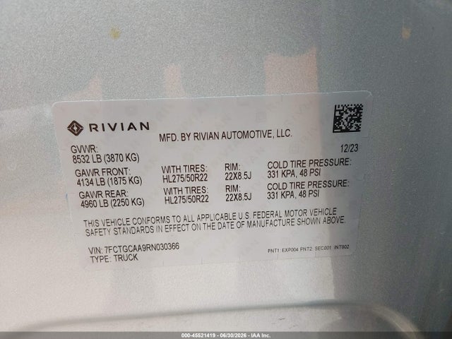 Rivian R1t Adventure Dual Motor Max Pack/adventure Dual Motor Perf Max Pack 2024 7FCTGCAA9RN030366 Image 9
