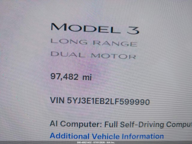 Tesla Model 3 Long Range Dual Motor All-wheel Drive 2020 5YJ3E1EB2LF599990 Image 14