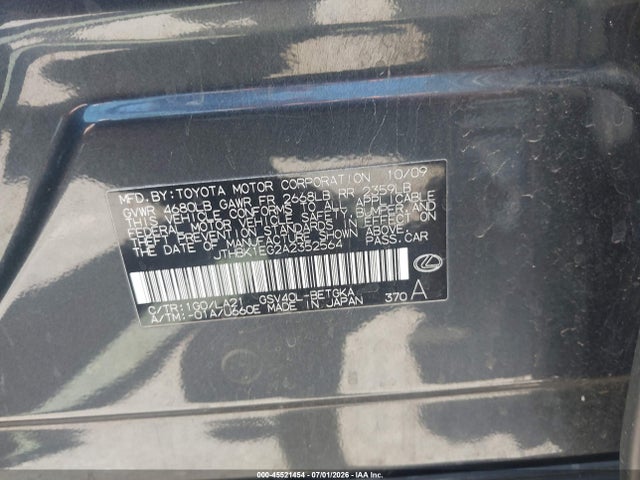 Aukcja sprzedaży 2010 Lexus Es 350, vin: JTHBK1EG2A2352564, numer aukcji: 45521454
