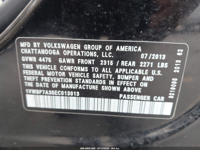 Volkswagen Passat 2.5l Se 2014 1VWBP7A35EC013013 Image 9