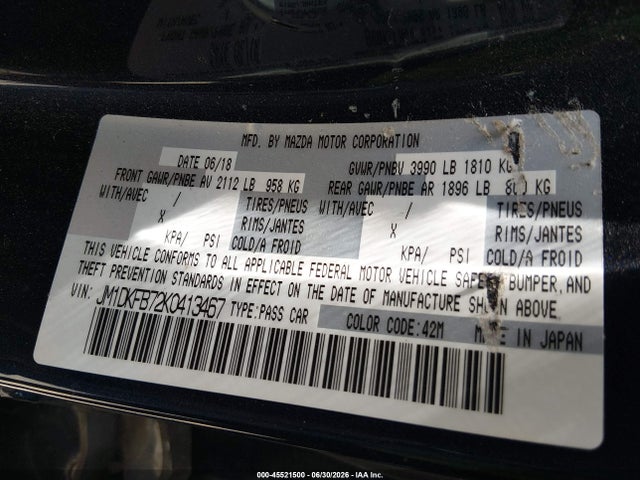 Aukcja sprzedaży 2019 Mazda Cx-3 Sport, vin: JM1DKFB72K0413467, numer aukcji: 45521500