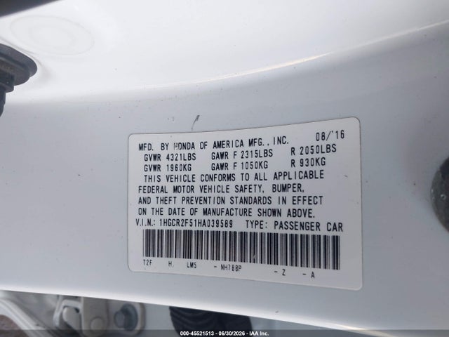 1HGCR2F51HA039589 Honda Accord Sport