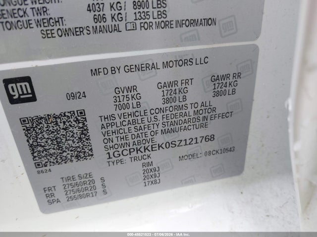 Aukcja sprzedaży 2025 Chevrolet Silverado 1500 4wd  Short Bed Lt With 2fl, vin: 1GCPKKEK0SZ121768, numer aukcji: 45521523