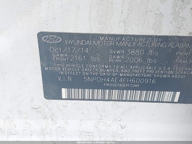 Продажа на аукционе авто 2015 Hyundai Elantra Se, vin: 5NPDH4AE4FH600916, номер лота: 45521525