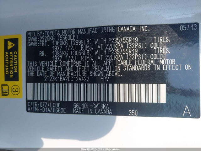 Продаж на аукціоні авто 2013 Lexus Rx 350, vin: 2T2ZK1BA2DC124422, номер лоту: 45521527