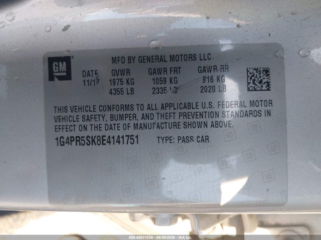 45521538 :رقم المزاد ، 1G4PR5SK8E4141751 vin ، 2014 Buick Verano Convenience Group مزاد بيع