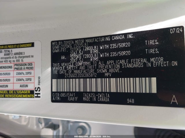 2025 Lexus Nx 350 Premium მანქანა იყიდება აუქციონზე, vin: 2T2GGCEZ0SC065812, აუქციონის ნომერი: 45521545