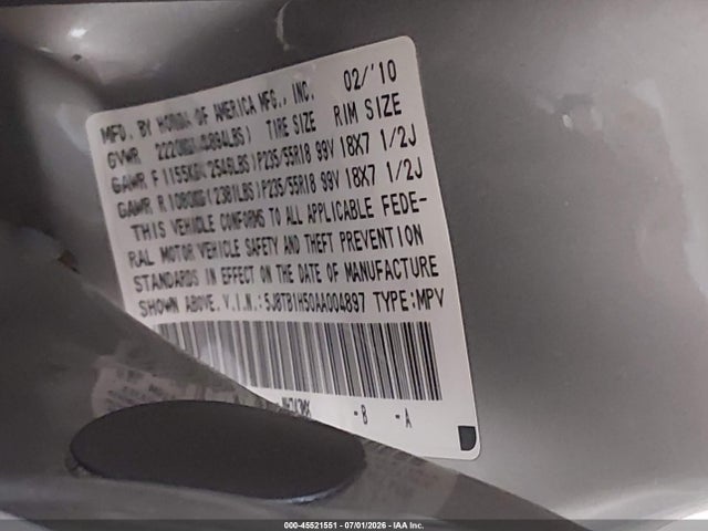 Aukcja sprzedaży 2010 Acura Rdx, vin: 5J8TB1H50AA004897, numer aukcji: 45521551