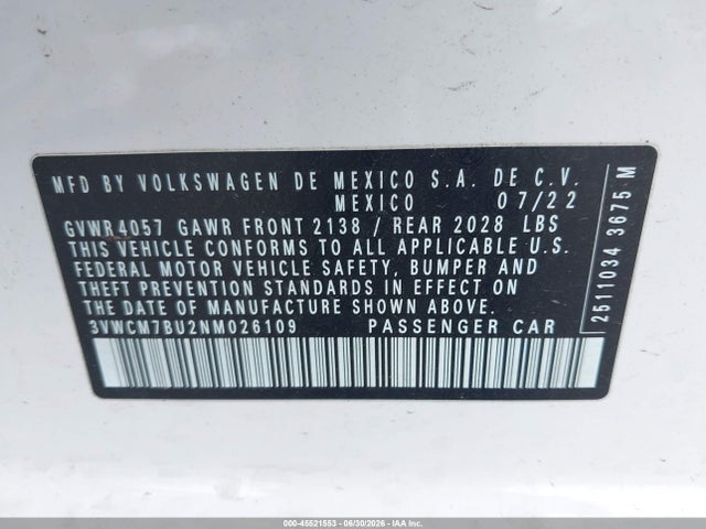 3VWCM7BU2NM026109 Volkswagen Jetta 1.5t S