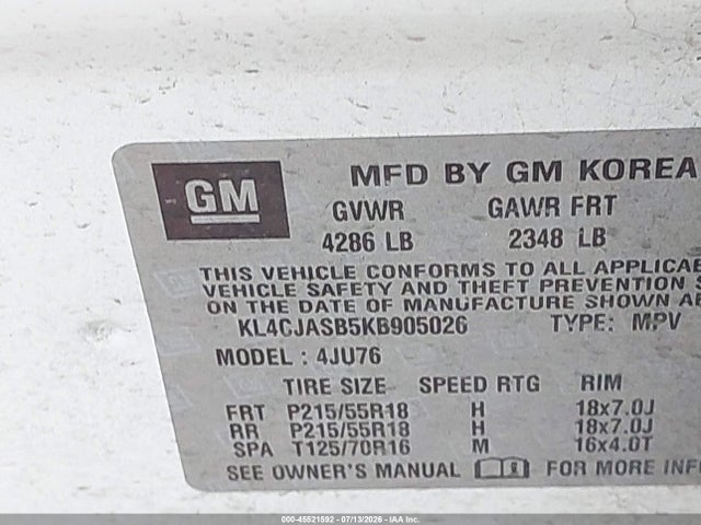 Продаж на аукціоні авто 2019 Buick Encore Fwd Preferred, vin: KL4CJASB5KB905026, номер лоту: 45521592