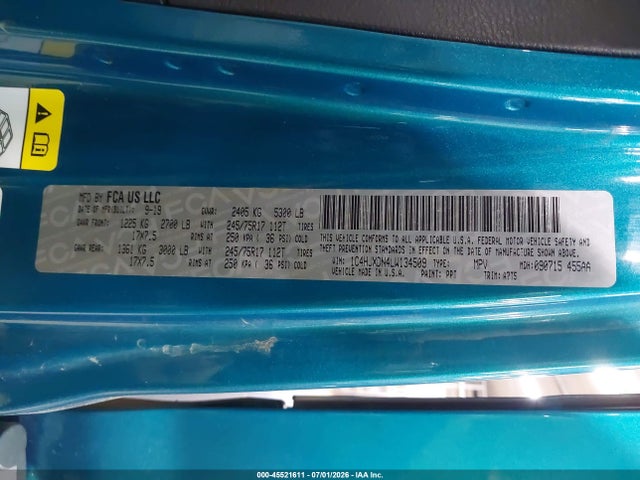 45521611 :رقم المزاد ، 1C4HJXDN4LW134509 vin ، 2020 Jeep Wrangler Unlimited Sport S 4x4 مزاد بيع