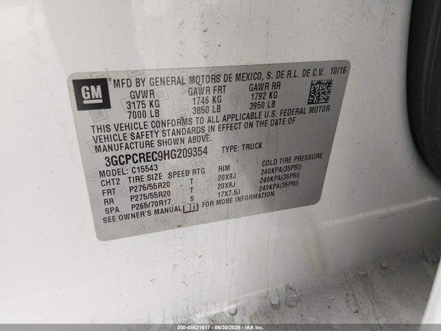 3GCPCREC9HG209354 Chevrolet Silverado 1500 Lt
