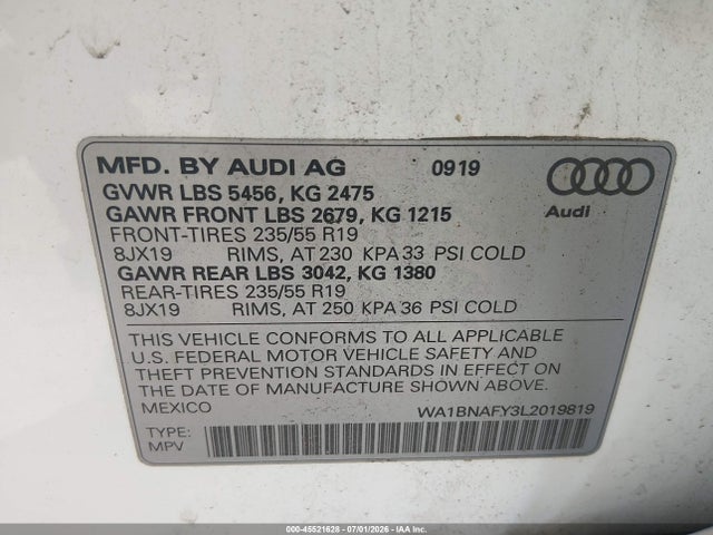 2020 Audi Q5 Premium Plus 45 Tfsi Quattro S Tronic მანქანა იყიდება აუქციონზე, vin: WA1BNAFY3L2019819, აუქციონის ნომერი: 45521628