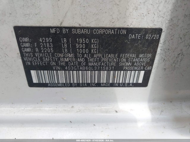 Aukcja sprzedaży 2020 Subaru Impreza 5-door, vin: 4S3GTAB60L3715831, numer aukcji: 45521629