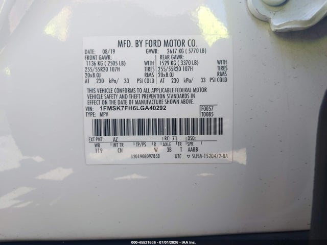 Ford Explorer Limited 2020 1FMSK7FH6LGA40292 Image 9