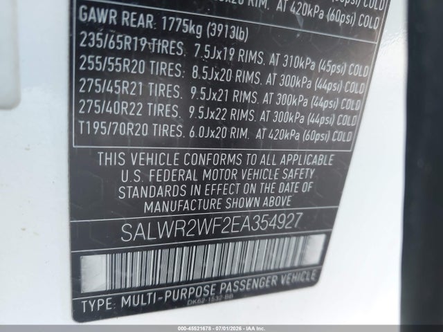 45521678 :رقم المزاد ، SALWR2WF2EA354927 vin ، 2014 Land Rover Range Rover Sport 3.0l V6 Supercharged Hse مزاد بيع