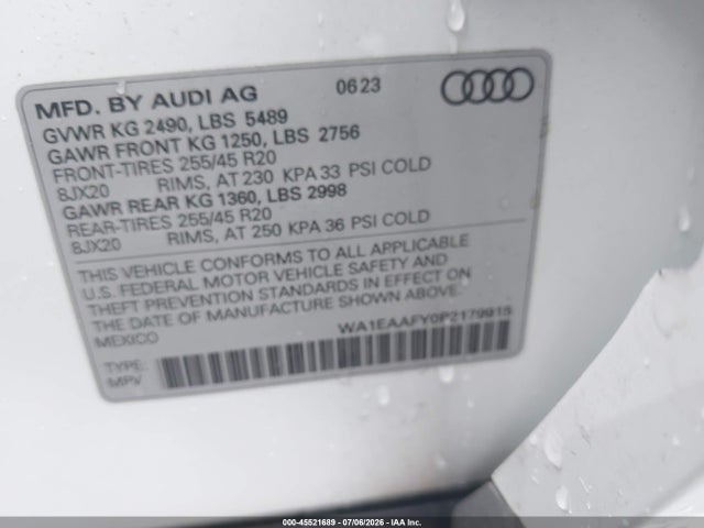 Продаж на аукціоні авто 2023 Audi Q5 Premium Plus 45 Tfsi S Line Quattro, vin: WA1EAAFY0P2179915, номер лоту: 45521689