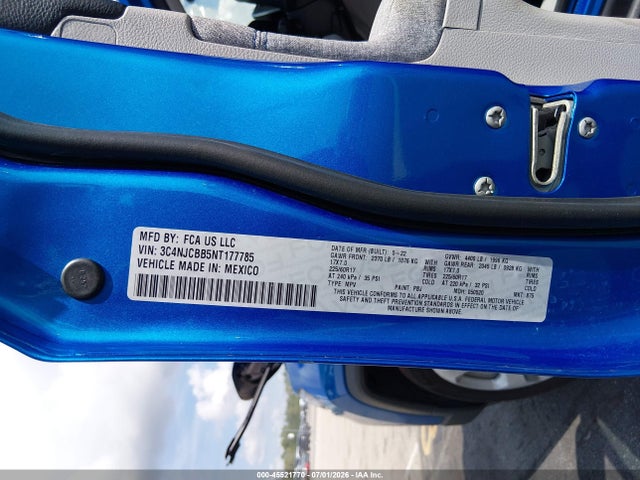 45521770 :رقم المزاد ، 3C4NJCBB5NT177785 vin ، 2022 Jeep Compass Latitude Fwd مزاد بيع