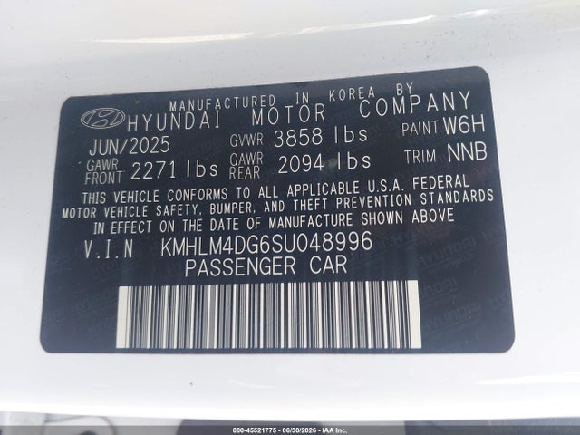 2025 Hyundai Elantra Sel Sport მანქანა იყიდება აუქციონზე, vin: KMHLM4DG6SU048996, აუქციონის ნომერი: 45521775