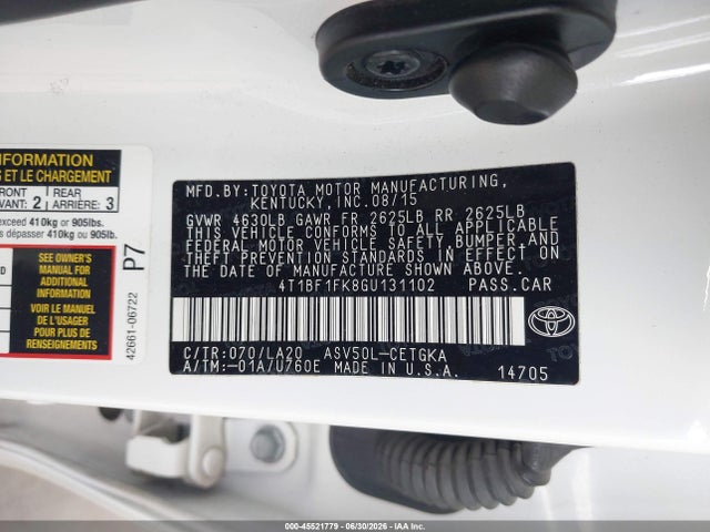 Toyota CAMRY XLE 2016 4T1BF1FK8GU131102 Image 9
