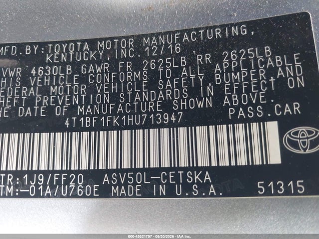 4T1BF1FK1HU713947 Toyota CAMRY SE