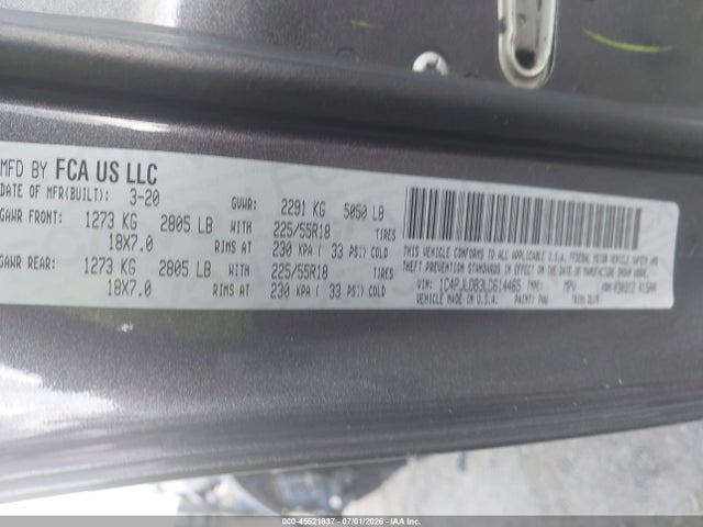 Продажа на аукционе авто 2020 Jeep Cherokee Limited Fwd, vin: 1C4PJLDB3LD614465, номер лота: 45521837
