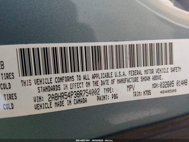 Продаж на аукціоні авто 2008 Chrysler Town & Country Touring, vin: 2A8HR54P38R754002, номер лоту: 45521851