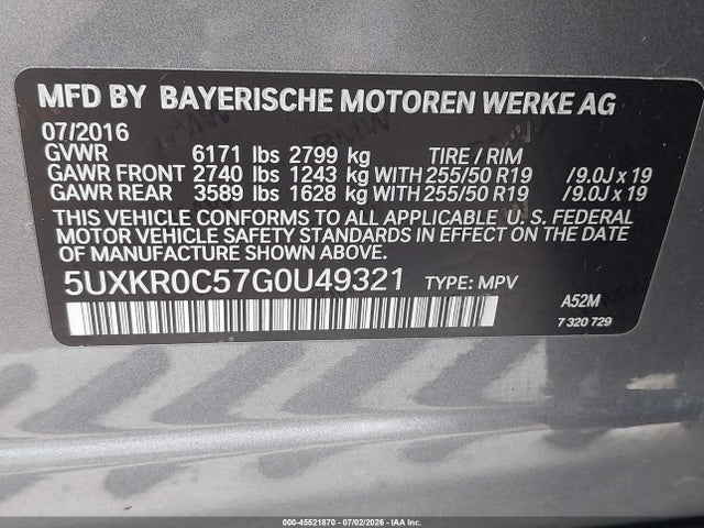 Aukcja sprzedaży 2016 Bmw X5 Xdrive35i, vin: 5UXKR0C57G0U49321, numer aukcji: 45521870