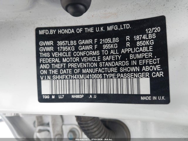 SHHFK7H4XMU410606 Honda Civic Sport