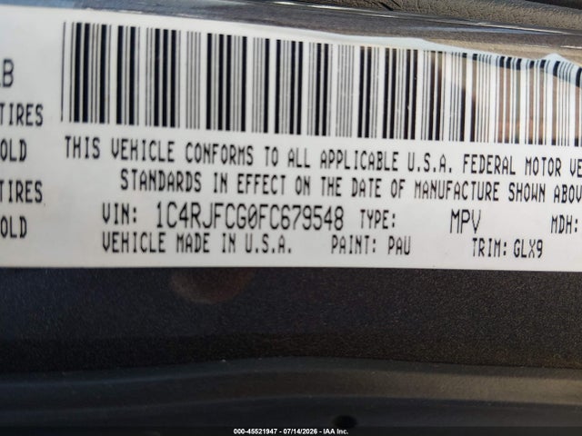 1C4RJFCG0FC679548 Jeep Grand Cherokee Overland