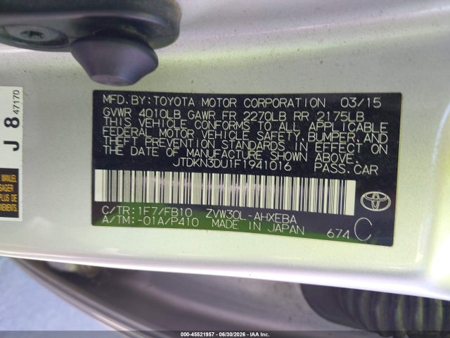 Toyota Prius Two 2015 JTDKN3DU1F1941016 Image 9