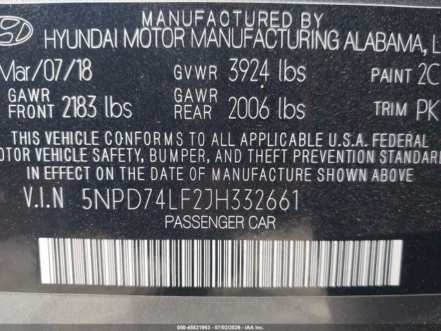 Hyundai ELANTRA SE 2018 5NPD74LF2JH332661 Image 9