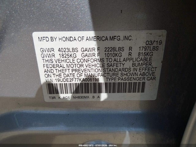 Продаж на аукціоні авто 2019 Acura Ilx Premium Package/technology Package, vin: 19UDE2F77KA006198, номер лоту: 45521972