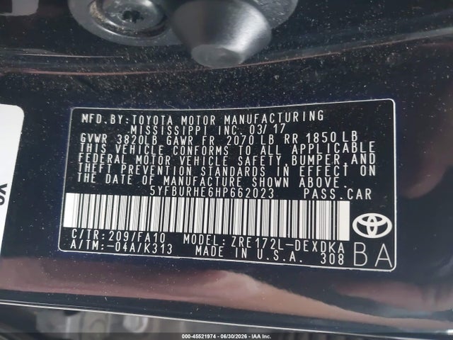 Toyota COROLLA L 2017 5YFBURHE6HP662023 Image 9