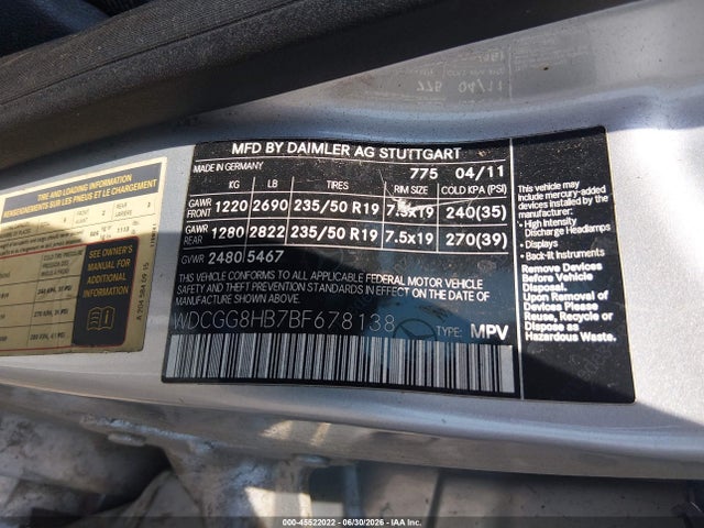 Продаж на аукціоні авто 2011 Mercedes-benz Glk 350 4matic, vin: WDCGG8HB7BF678138, номер лоту: 45522022