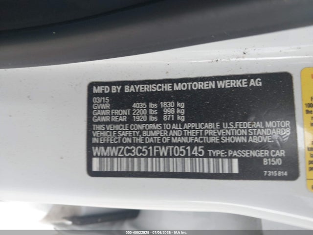 Aukcja sprzedaży 2015 Mini Countryman Cooper S, vin: WMWZC3C51FWT05145, numer aukcji: 45522025