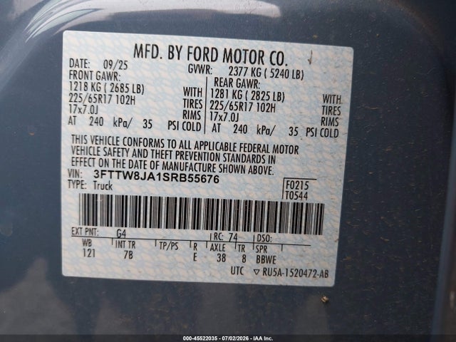 3FTTW8JA1SRB55676 Ford Maverick Xlt