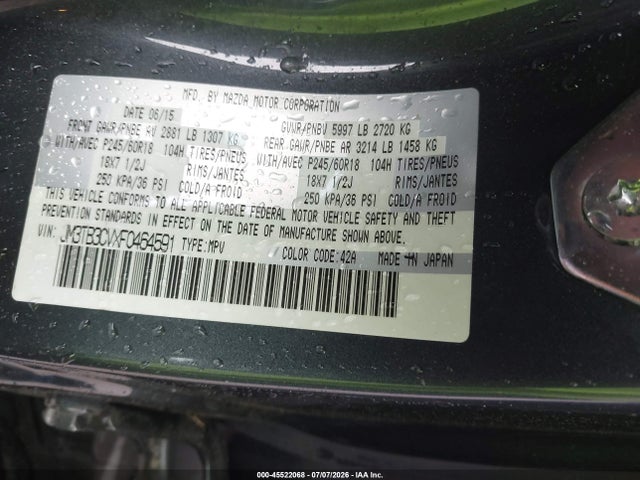 Mazda Cx-9 Touring 2015 JM3TB3CVXF0464591 Image 9